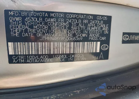 2005 Lexus Sc 430 z USA, uszkodzony, nr VIN JTHFN48Y850068369